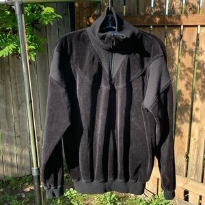 Vintage 1970s Sears Trader Bay Black Velour 1/4 Zip Long Sleeve Shirt Men’s M